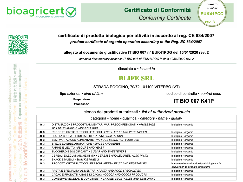 Le Nostre Certificazioni - La Boutique Del Biologico